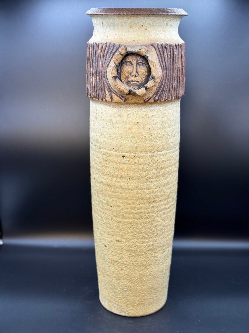 Don Johns Studio Pottery Tall Vase, with Face